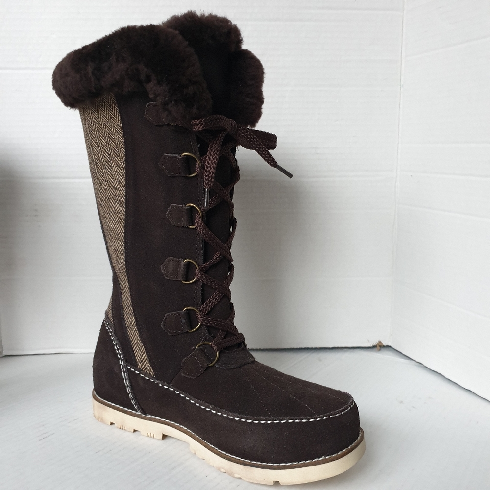 Lamo Wm Harper Premium Choc Brown Suede & Sheepskin Lined Tall Winter Boots 6-7 - Picture 2 of 16